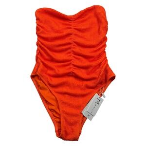 Milly Textured Ruched One Piece Swimsuit Womens Small Neon Orange T45W62 New